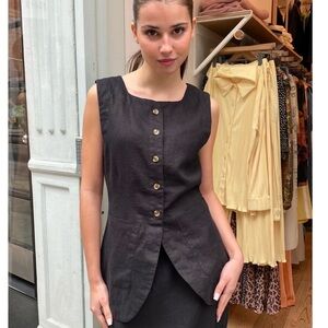 Posse Black Linen Button Front Emma Vest